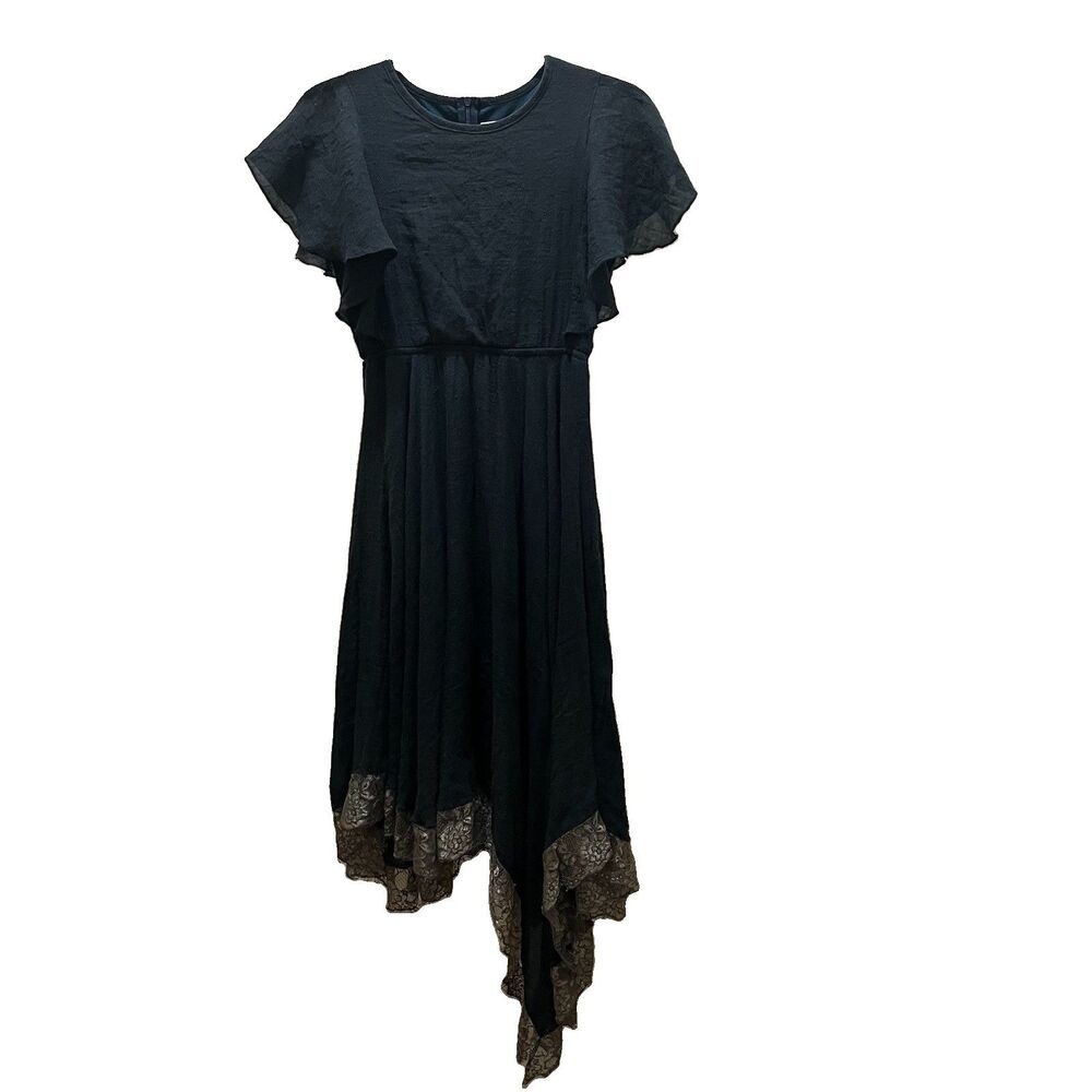 Joyfolie Mia Joy Blue Gray Midi Dress Lace Trim Boho Girls Size 14 Asymmetrical